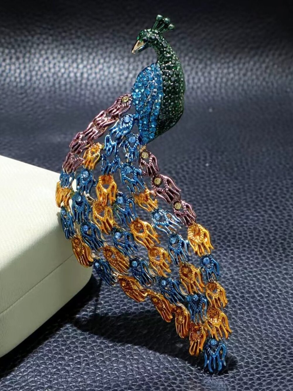 Large Multicolor Enamel Crystal Peacock Statement Brooch